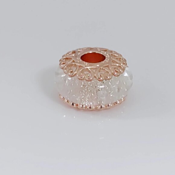 Pandora Rose Iridescent White Murano Glass Charm Bead with box - Picture 1 of 4